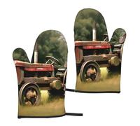 Old Tractor Photoes Farm Print Guanti da forno impermeabili Versatile Dimensioni 5,9 X 27,9 cm Guanti antiscivolo per barbecue per cucina