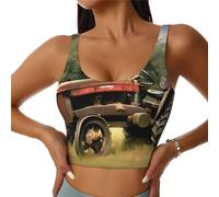 Old Tractor Photoes - Reggiseno sportivo da donna con stampa agricola, compressione, traspirante, ad alto impatto, reggiseno sportivo, nero, M