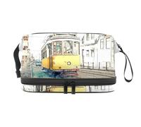 Old Tram on The Street, trousse a doppio strato, per donne e ragazze, trousse da viaggio per trucchi, pratica borsa organizer con scomparto per pennelli, Multi, 27x15x14 cm/10.6x5.9x5.5 in, Beauty