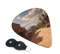 Old Wild West Cowboy Town - Plettri per chitarra, 6 pezzi, spessore 0,46 mm, in celluloide, con supporto in pelle, plettro personalizzato per basso, chitarra elettrica, acustica, regalo per gli amanti