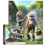 Old Woman and Man Play with Water Jigsaw Puzzle 1000 pezzi per adulti Water Gun Flower Old Coppia Soft and Sweet Puzzle Challenging Family Activity Games Intellettuale Decompriming Family Game