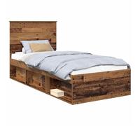 Old Wood 90x190 cm Pine Solid Bed Frame with Headboard for Modern Urban Apartments, 200x93x100 cm Total Size, Engineered Wood Slat Support, Single Mattress Base, Easy Clean Durable Design