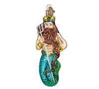 Old World Christmas Mare e Acqua Animali in Vetro soffiato Ornamenti per Albero di Natale Nettuno, Argento, 5¼"