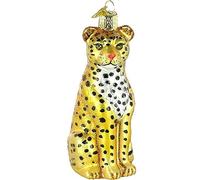 Old World Christmas Wildlife Animals Glass Blown Ornaments for Christmas Tree Leopardo, Giallo, 4¼"