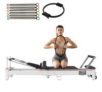 Oldable Pilates Reformer Machine con Pilates Box e pedana - Attrezzatura compatta per Palestra in Lega di Alluminio, Letto Regolabile per Allenamento della Forza (Nero 2480x515x215 mm)
