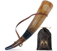 OldEmperor Corno da guerra vichingo, tromba da battaglia di bue da 45,7 cm, con cinturino in pelle, incisione a mano, suono facile e chiaro, regalo vichingo per uomini e donne