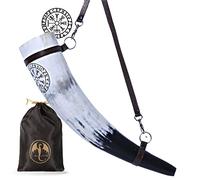 OldEmperor Viking War - Corno soffiante da 30,5 cm, con cinturino in pelle, inciso a mano, bocchino per un suono facile e chiaro, confezione regalo