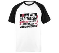 Oldrytee Down with Capitalism Baseball Unisex Tshirt White Black Short Sleeve Shirt