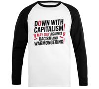 Oldrytee Down with Capitalism Baseball Unisex Tshirt White Black Sleeve Shirt