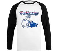 Oldrytee Fu Manchu Maglietta Unisex da Baseball Maglietta A Maniche Bianche Nere