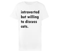 Oldrytee Introverso Ma Disposto A Parlare di Gatti T-Shirt da Bambino in Cotone Bianca