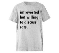 Oldrytee Introverso Ma Disposto A Parlare di Gatti T-Shirt da Bambino in Cotone Grigia