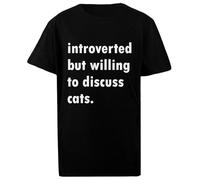 Oldrytee Introverso Ma Disposto A Parlare di Gatti T-Shirt da Bambino in Cotone Nera
