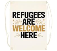Oldrytee Refugees Are Welcome Here Cotton Training Bag Beige Gym Sack