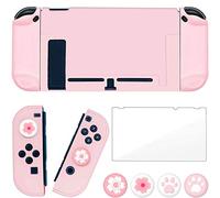 OLDZHU Custodia protettiva agganciabile rosa compatibile con i controller Joy-Con Nintendo Switch, con pellicola protettiva in vetro e 4 impugnature per pollice, assorbimento degli urti e antigraffio