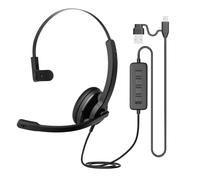 oleap ENC - Cuffie cablate con microfono per lavoro, cancellazione del rumore con microfono per PC, cuffie per call center USB-A/USB-C con controlli in linea, cuffie leggere da 102 g con microfono per