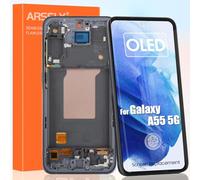 OLED Schermo per Samsung A55 5G, LCD Display per Galaxy A55 5G SM-A556 6,6 Pollici, Display Touch Screen Digitizer Ricambio Assembly + Riparazione Kit (Nero con Cornice, Supporto Impronte Digitali)