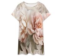 OLEETS Camicie da Notte da Donna -Bellissima Peonia Pigiama Estivo Ampio A Maniche Corte Morbido E Confortevole Sexy Taglie Forti S
