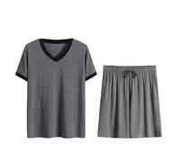 OLEETS Completo Pigiama da Uomo 2 Pezzi - Manica Corta Estiva + Pantaloncini Indumenti da Notte Morbidi E Confortevoli Casual Larghi L-6Xl Top con Scollo A V Taglie Forti con Tasche Abbigliamento D