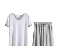 OLEETS Completo Pigiama da Uomo 2 Pezzi - Manica Corta Estiva + Pantaloncini Indumenti da Notte Morbidi E Traspiranti Casual Larghi L-6Xl Top con Scollo A V Taglie Forti con Tasche Abbigliamento da