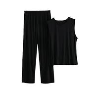 OLEETS Completo Pigiama da Uomo - Canottiera da Uomo Girocollo in Tinta Unita Tinta Unita + Pantaloni Lunghi 2 Pezzi Pigiama da Notte Estivo in Cotone Sottile Allentato, Nero, 5XL