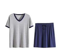 OLEETS Completo Pigiama da Uomo - Manica Corta Estiva + Pantaloncini Indumenti da Notte Morbidi E Confortevoli Casual Larghi L-6Xl Top con Scollo A V Taglie Forti con Tasche Loungewear