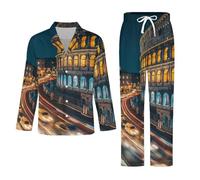 OLEETS Completo Pigiama da Uomo - Strade Cittadine Pigiama Invernale Completo con Top E Pantaloni 2 Pezzi Morbido E Confortevole Casual da Notte XXL