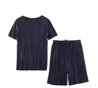 OLEETS Completo Pigiama da Uomo - Top + Pantaloncini in Morbido Cotone Casual Tinta Unita da Uomo Estivi Abbigliamento da Notte Completo da Notte Xl-8Xl Abiti Larghi Taglie Forti, Blu, 8XL