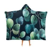 OLEETS Coperta Con Cappuccio Unisex -Foglie Verdi Delle Piante Coperte Per Divano E Tv Per La Famiglia, Morbide E Calde, Per Uomo E Donna, In Morbido Pile, Per L'Autunno E L'Inverno 100X130Cm