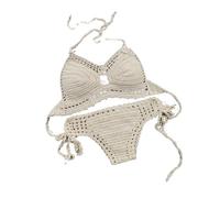 OLEETS Set Bikini all'Uncinetto per Donna - Costume da Bagno A Due Pezzi con Cavezza Lavorata A Mano Costumi da Bagno Moda Vintage Abiti da Spiaggia Sexy Costume da Bagno Estivo,Khaki,M