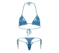 OLEETS Set Bikini all'Uncinetto per Donna - Costume da Bagno Sexy in Due Pezzi Floreale Fatto A Mano in Maglia Lingerie Moda Vita Bassa Cinturino per Spaghetti Costume da Bagno,Verde,M
