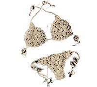 OLEETS Set Bikini all'Uncinetto per Donna - Costume da Bagno Sexy in Due Pezzi Lavorato A Maglia Estivo Costume da Bagno Senza Schienale Tinta Unita Costume da Bagno alla Moda con Scollo A V A Vita