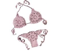 OLEETS Set Bikini all'Uncinetto per Donna - Costume da Bagno Sexy in Due Pezzi Lavorato A Maglia Estivo Costume da Bagno Senza Schienale in Tinta Unita Costume da Bagno alla Moda con Scollo A V A V