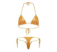 OLEETS Set Bikini all'Uncinetto per Donna - Sexy Costume da Bagno in Due Pezzi Floreale Fatto A Mano in Maglia Lingerie Moda Vita Bassa Cinturino per Spaghetti Costume da Bagno,Arancione,M