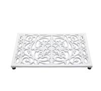 OLegei Sottopentola rettangolare in ghisa vintage con gambe in gomma proteggere i piatti caldi supporto per casseruola per cucina e tavolo da pranzo (bianco, stile 3)