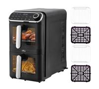 Oleio Maestro Friggitrice ad aria calda verticale doppia camera I 2460 Watt XL Airfryer I 2 livelli I Finestra I 11 L I 9-1 I Rivestimento Antiaderente I Cesti Lavabile in Lavastoviglie I Salvaspazio