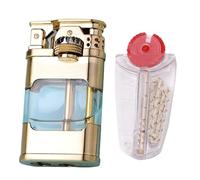 OLELY Accendino Vintage a Cherosene, Accendino Riutilizzabile a Fiamma Morbida Antivento, Accendino a Benzina a Sigaretta con Serbatoio Trasparente visibile con selci e stoppino (Color : Gold)