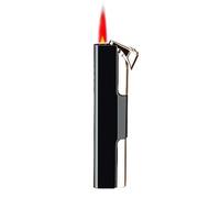 OLELY Mini Accendino Sottile al butano, Accendino Antivento con Fiamma Rossa, accendini a Torcia in Metallo, Regali da Uomo (Color : Nero)