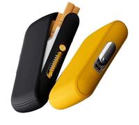 OLELY Mini portasigarette con Accendino, portasigarette Contiene 10 Pezzi di Sigarette Portatili, Scatola portasigarette Tascabile, Senza Fiamma, Antivento, a Prova di umidità (Color : Black+Yellow)