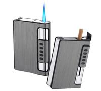 OLELY Portasigarette con Accendino, Scatola for Sigarette con Accendino a Fiamma Jet Torch, Porta Pacchetto di Sigarette Portatile Accendini a Gas Antivento Ricaricabili 2 in 1