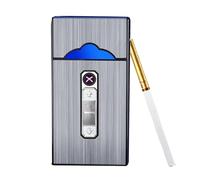 OLELY Portasigarette da Donna con Accendino, Scatola di Sigarette Portatile 20 Pezzi di Sigarette Slim, Custodia portasigarette for accendini USB 2 in 1 for Esterno (Color : Silver Brushed)