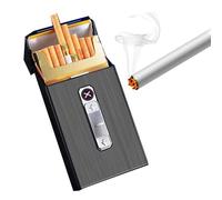 OLELY Portasigarette da Donna con Accendino, Scatola di Sigarette Portatile 20 Pezzi di Sigarette Slim, Custodia portasigarette for accendini USB 2 in 1 for Esterno (Color : Black Brushed)