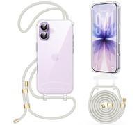 OLEPHY Cover con Cordino per iPhone 16 6,1'', Trasparente Custodia con Regolabile Collana, Per Attività all'aperto ed Escursioni | Libertà a Mani Libere, Beige