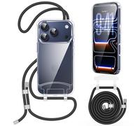 OLEPHY Cover con Cordino per iPhone 17 Pro 6,3'', Trasparente Custodia con Regolabile Collana, Per Attività all'aperto ed Escursioni | Libertà a Mani Libere, Nero