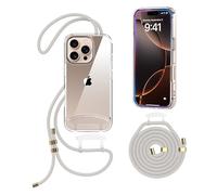 OLEPHY Trasparente Cover con Cordino per iPhone 16 Pro 6,3'', Beige | Custodia con Regolabile e Rimovibile Collana, Per Attività all'aperto ed Escursioni | Libertà a Mani Libere,