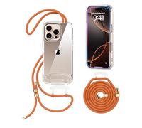 OLEPHY Trasparente Cover con Cordino per iPhone 16 Pro Max 6,9'', Arancia | Custodia con Regolabile e Rimovibile Collana, Per Attività all'aperto ed Escursioni | Libertà a Mani Libere,