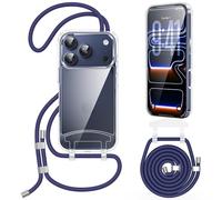 OLEPHY Trasparente Cover con Cordino per iPhone 17 Pro Max 6,9'', Blu | Custodia con Regolabile e Rimovibile Collana, Per Attività all'aperto ed Escursioni | Libertà a Mani Libere,