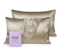 OLESILK 100% Mulbery Silk Pillowcase with Hidden Zipper for Hair And Skin, Both Sides 19mm Charmeuse Gift Box 2pcs - Taupe, 40x60cm