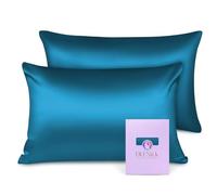 OLESILK Federa 100% seta, per la cura dei capelli e della pelle, con chiusura lampo, 16 momme, 2 pezzi, blu pavone, 40 x 80 cm