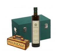 Oleum Comitis - Olio Extra Vergine di Oliva 100% Italiano - Confezione Regalo in Legno con Bottiglia da 750 ml e Pan Ducale Classico da 300 g